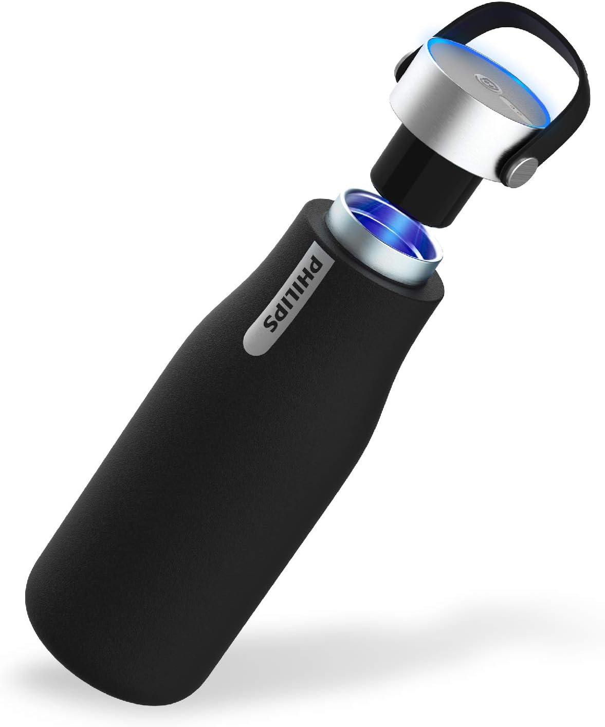 Schwarze isolierte Smart-Flasche Philips GoZero mit UV-C-Verschluss
